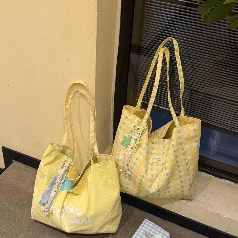 College Large Capacity Canvas Bag Casual Commuting Single Shoulder Tote Bag Double-Sided Back Bag Girls