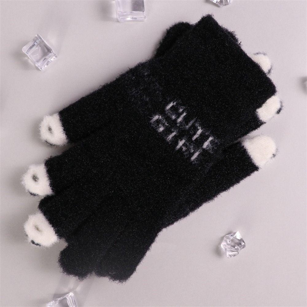 Panda Fluffy Mittens Warm Cute Velvet Gloves Lovely Plush Knitted Gloves Male