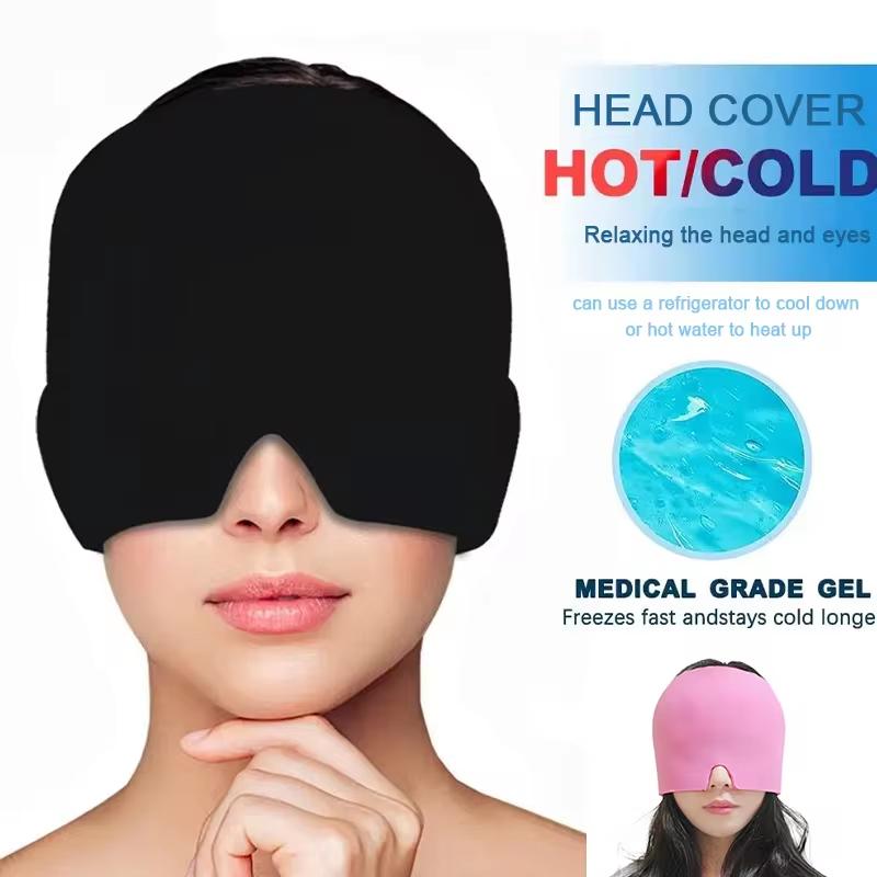 Migraine Relief Hat Reusable Headache Hat Gel Hot Cold Therapy Ice Cap Head Wrap Flexible Cooling Face Mask For Pressure Relieve