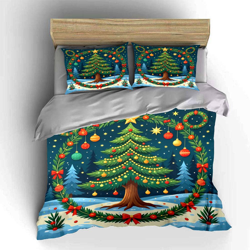 Christmas Tree Festive Decor Bedding Duvet Cover Set Duvet Cover Pillowcases (1*Duvet Cover 2*Pillowcases, without duvet insert)