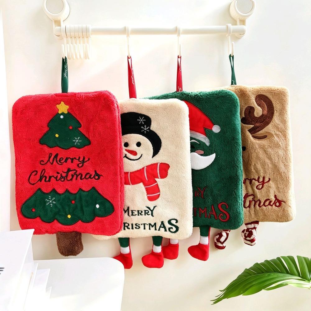Coral Fleece Christmas Handkerchief Cartoon Snowman Santa Claus Kitchen Towel Washbasin