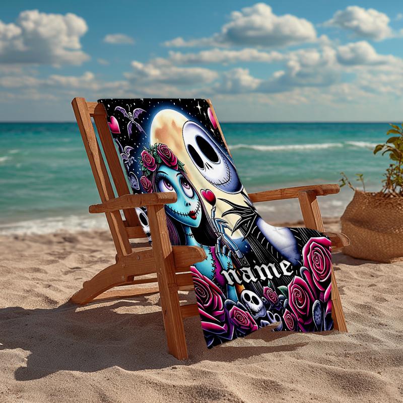 Custom Name Ultra-Soft Beach Towel with The Nightmare Before Christmas Theme,Ideal for Pool - Camping, Diving - Perfect Travel Essential, Vibrant Beac