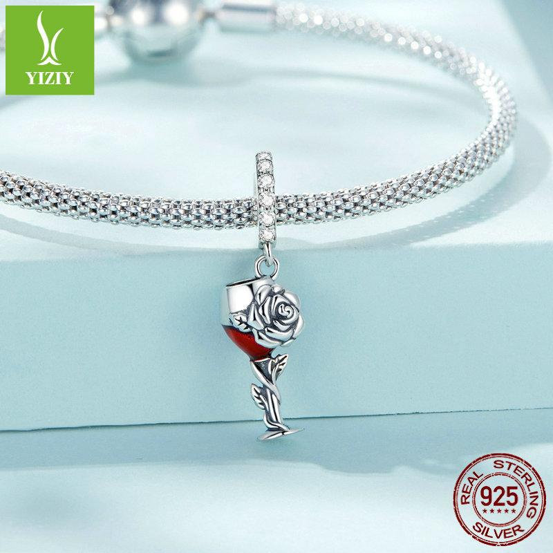 Qixi Festival Rose Red Wine Glass Pendant, Free Girlfriend S925 Silver Bracelet Accessories Scc2355