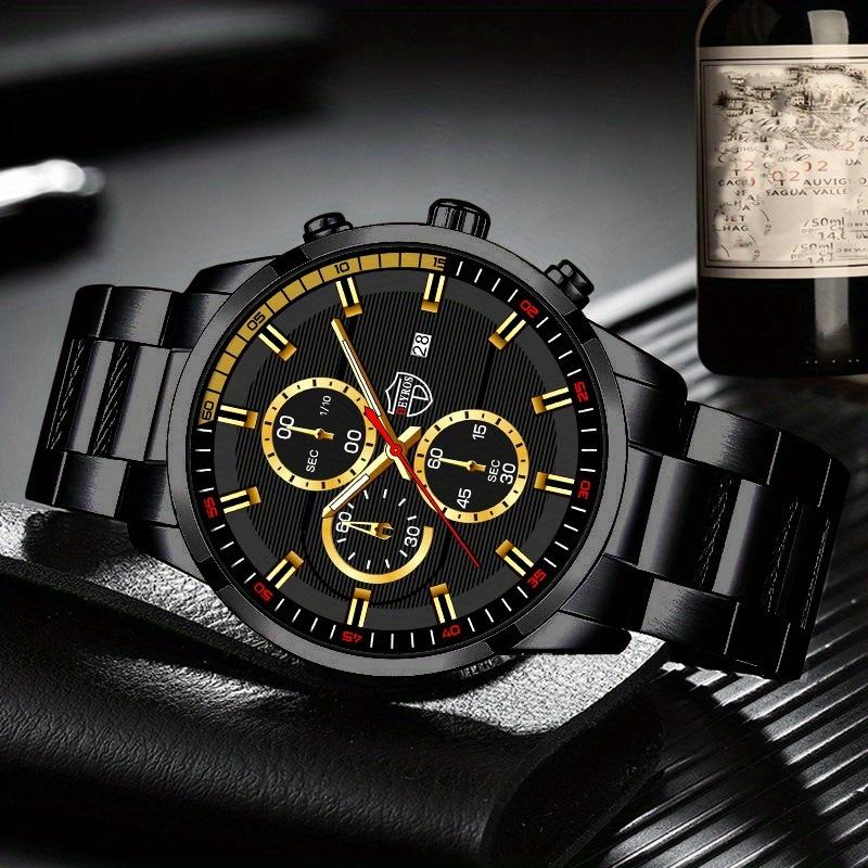 DEYROS Men's Fashion Watch Men's Business Date Quartz Watch Stainless Steel Men's Watches, Men's Gifts