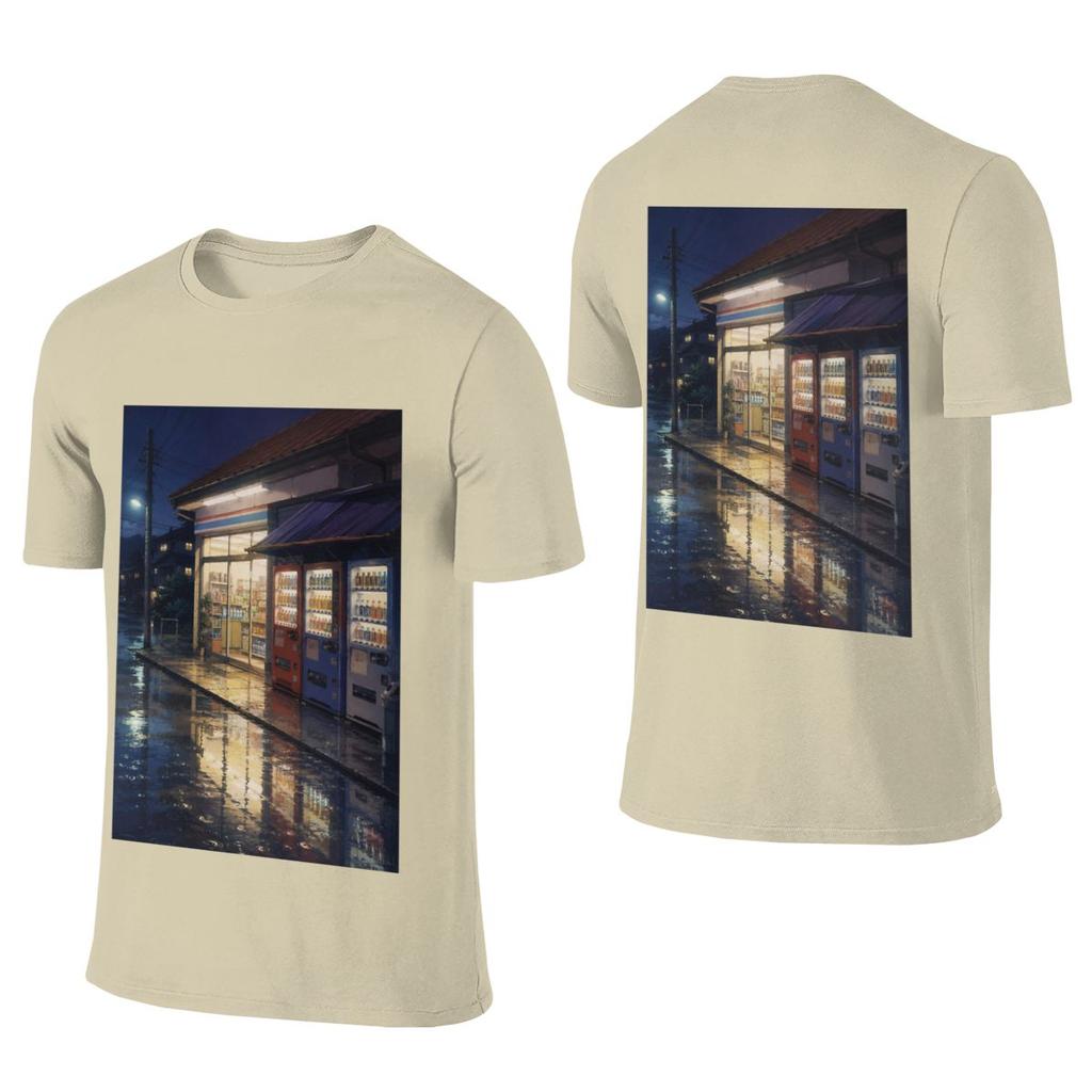 Rainy Storefront Classic Anime Aesthetic Outdoor Reversible Tshirtkoreanstyle Vibe Breathable And Skinfriendly Shirt