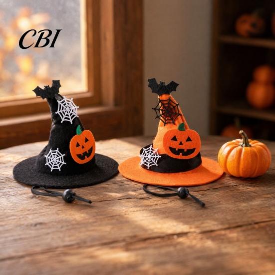 Elastic Strap Pet Hat Halloween Dog Hat, Adjustable Cat Witch Pumpkin Bat Cobweb Medium-sized for Small Medium Dogs Cats Holiday Costume Photo