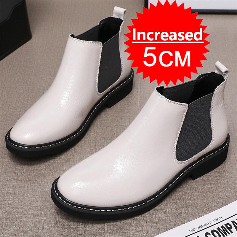 Men Snakeskin Pattern Boots Elevator Shoes Height Boots Man Increase Insole 5CM Slip-On Leather Ankle Boot Chelsea Boots