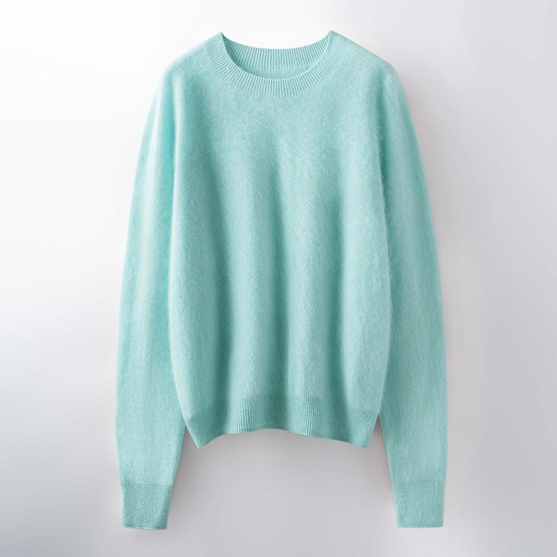 2025 Autumn/Winter Women's Seamless Knit Wool Sweater - Round Neck, Loose Fit, Plus Size, Long Sleeve Top