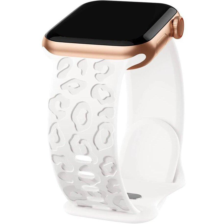 Silicone Strap for Apple Watch 1/2/3/4/5/6/7/8/9/10/11/SE 38/40/41/42mm, Leopard, White