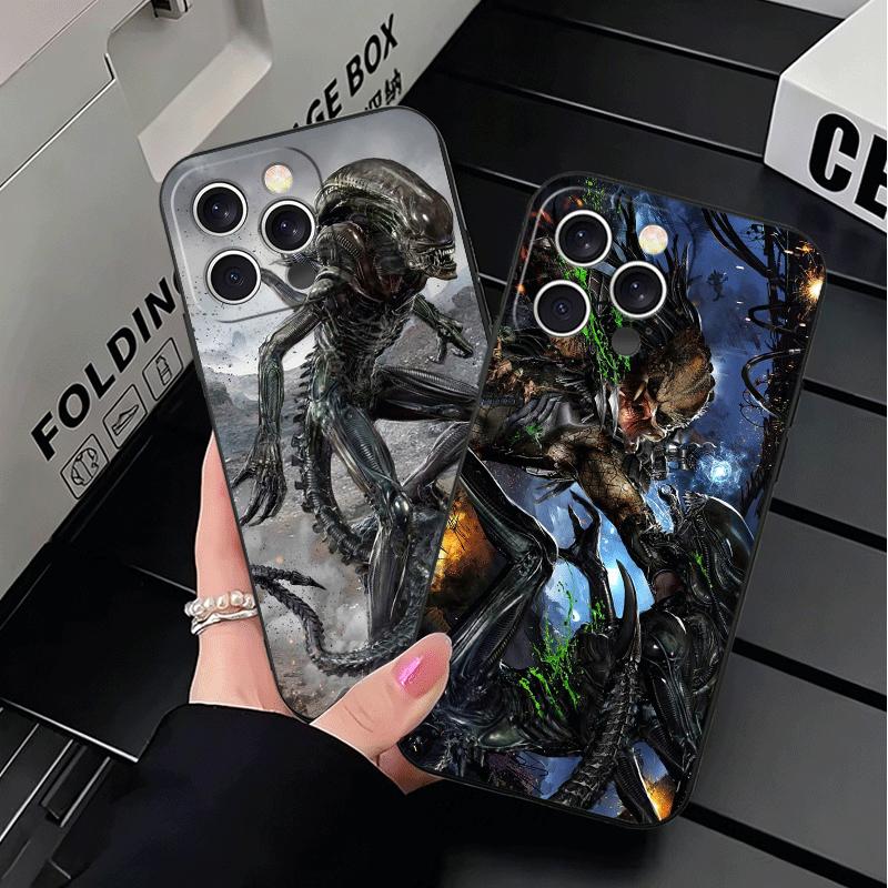 Мягкий чехол для телефона A-Alien Vs P-Predator для iPhone 16 16E 17 Air 15 Pro Max 14 Plus 13 Mini 11 12 7 Черная задняя крышка