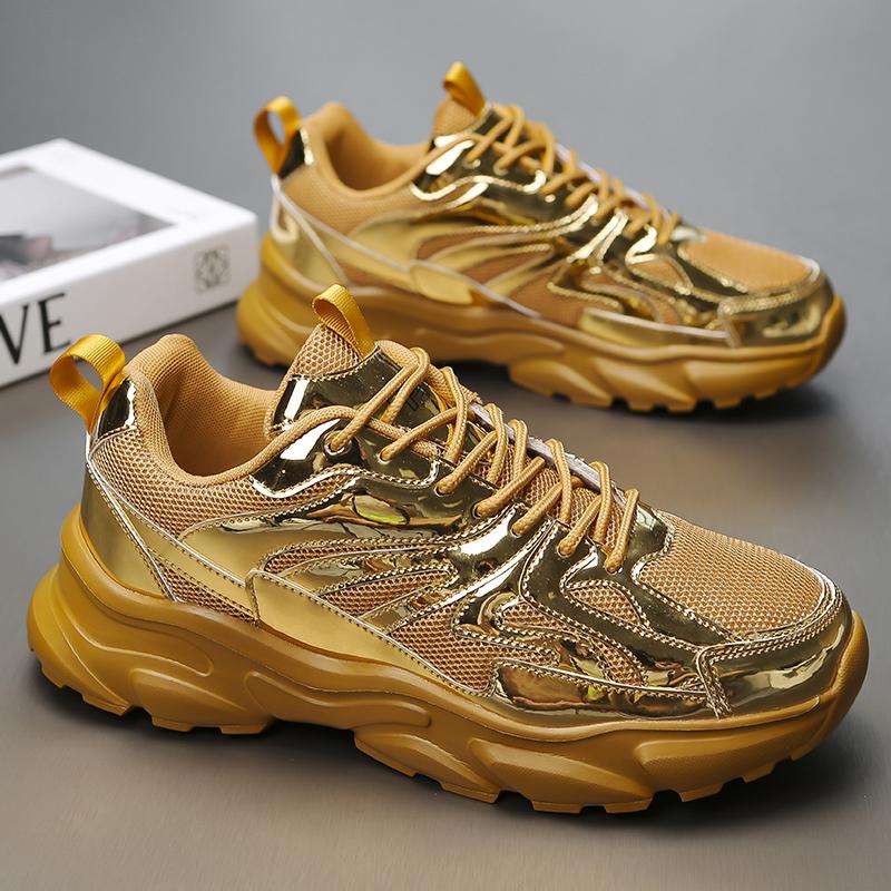 Мода Мода Золотые Мужские Кроссовки для Бега Светоотражающие Дизайнерские Спортивные Кроссовки Мужские Дышащие Сетчатые Кроссовки Мужские Кроссовки для Бега Большой Размер 46