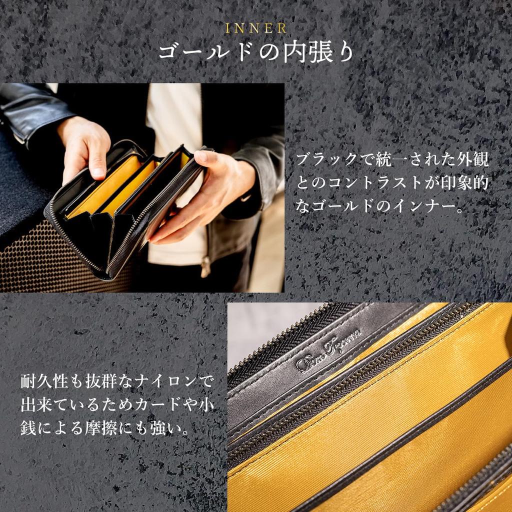 Large 24 Long Genuine YKK Round Coin Purse Inner Leather Carbon [Dom Teporna] Men's Wallet, Capacity, Cards, Wallet, Leather, Zipper, Zipper,