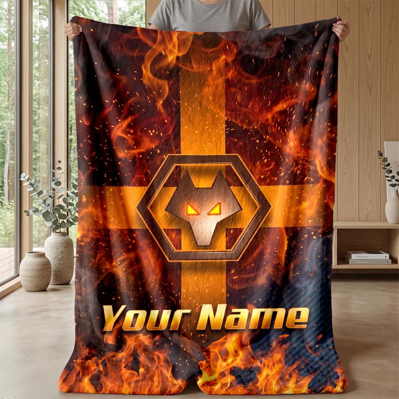 Custom Text Flannel Throw Blanket, Lightweight Cozy Bed Sofa BlanketWolverhampton Wanderers Football