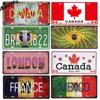 Worldwide Popular City License Plate Poster Vintage Wall Decor Canada/London/Brazil Metal Tin Sign Plaques Poster 15x30cm