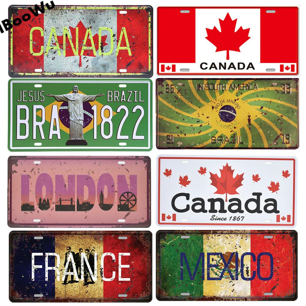 Worldwide Popular City License Plate Poster Vintage Wall Decor Canada/London/Brazil Metal Tin Sign Plaques Poster 15x30cm