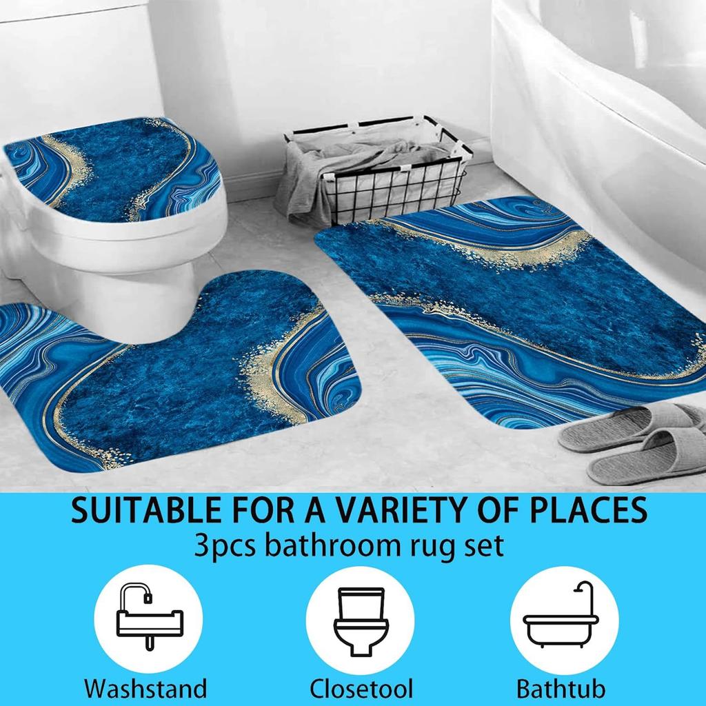 Ванная комната Мраморный узор Абстрактное искусство Четыре предмета Туалет Три предмета Занавеска для душа