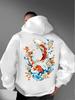 Men's Japanese Oriental Autumn Winter Hoodie Yin Yang Koi Carp Cherry Blossom Wave Art Print Casual Streetwear Fleece Sweatshirt
