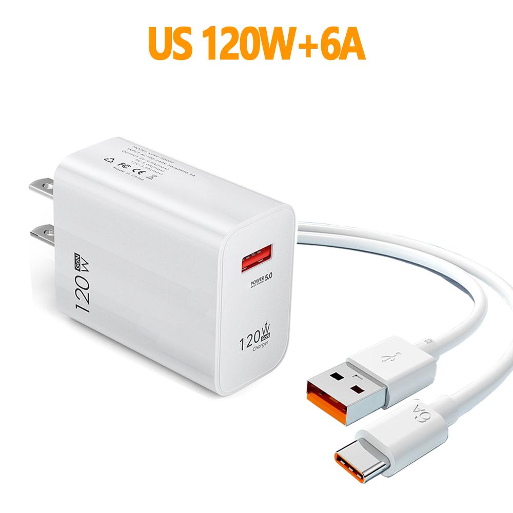 120 Вт USB Быстрая зарядка Зарядное устройство Type C Кабель Быстрая зарядка Адаптер для телефона для Xiaomi 14 Redmi Oneplus Huawei Samsung Настенное зарядное устройство