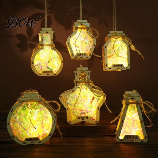 Handheld Festival Lantern DIY Wooden Wishing Bottle Kit, Handmade Material Set, LED Glowing Making Toy for Kids Adults Portable Night Walking Light