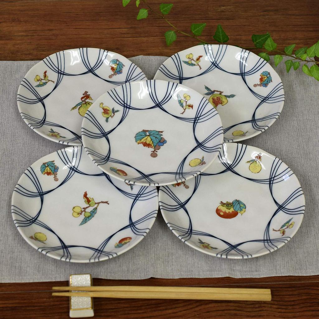 Тарелка стильная Кутани небольшой набор фруктов японская сервировка сделано в Японии набор, столовые приборы, посуда, тарелки, 5, узор, керамика, столовые приборы, тарелка,