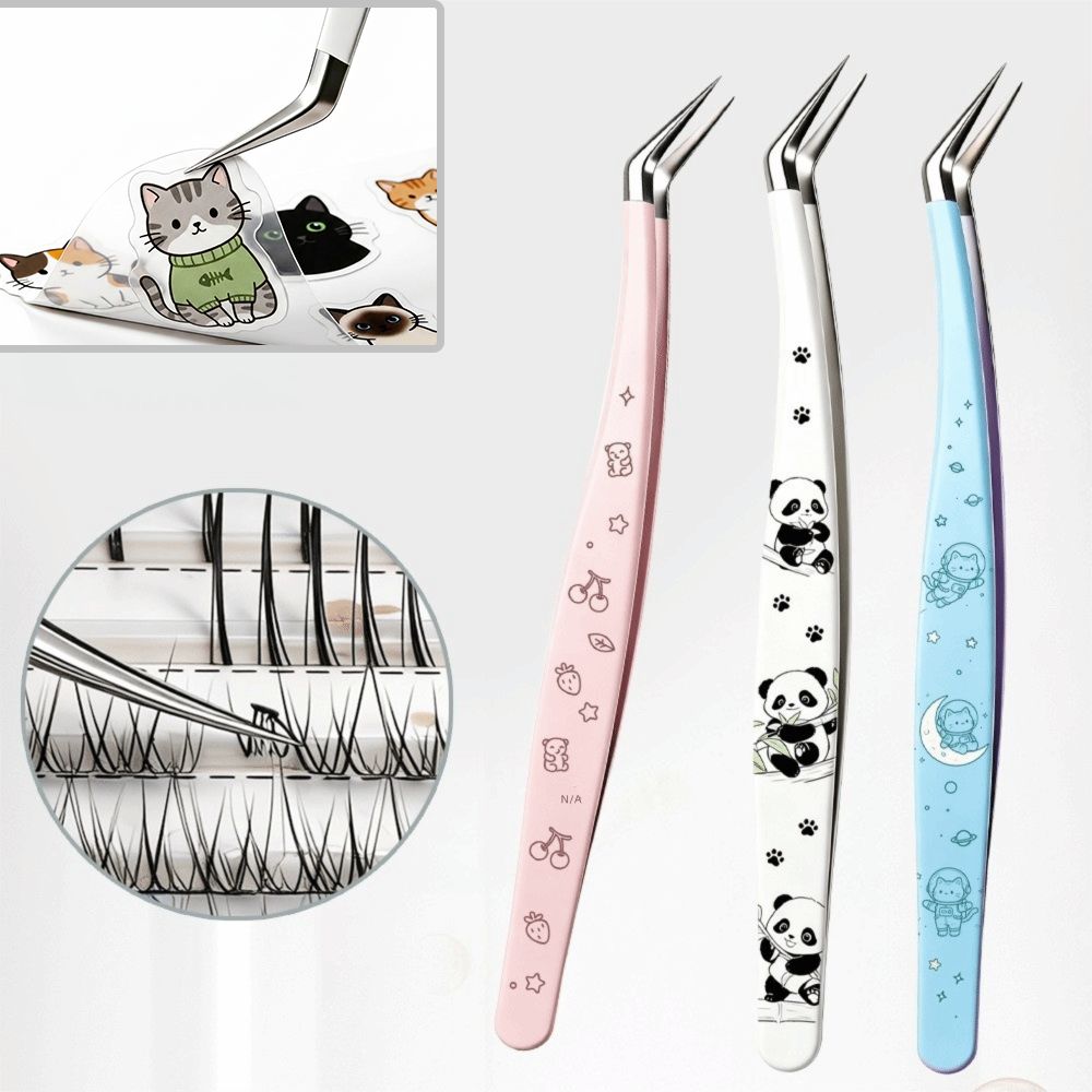 Stainless Steel Curved Stickers Tweezers Hand Account Craft Tweezers Beauty Makeup Tools