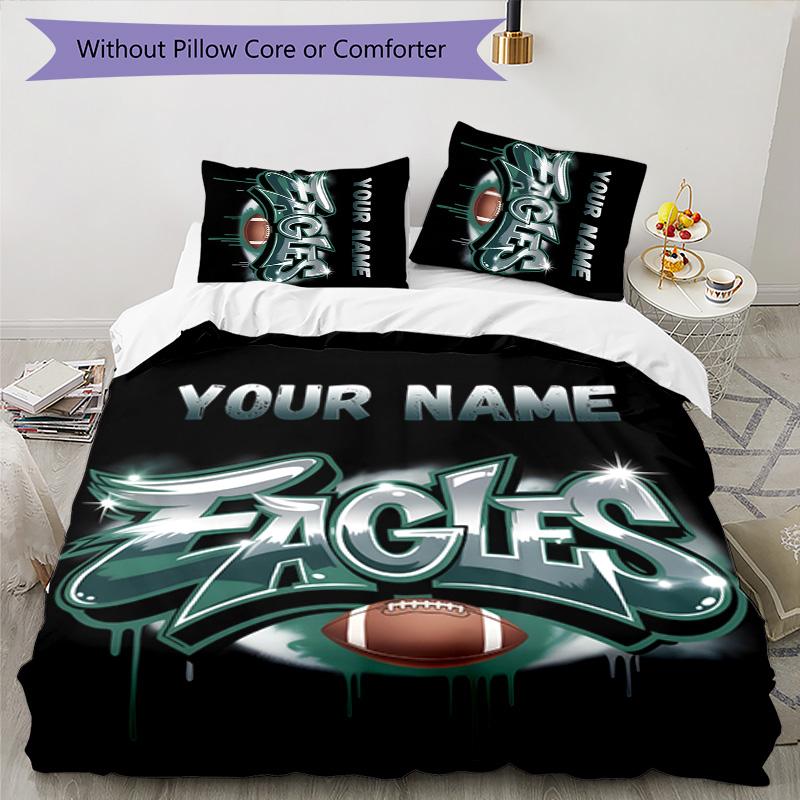 3pcs Fashion Cool Eagle Logo1 Cover Set - Personalized Name, HD Printed Bedding with 1 Cover and 2 Pillowcases - Perfect for Home Decor, Easy Ca