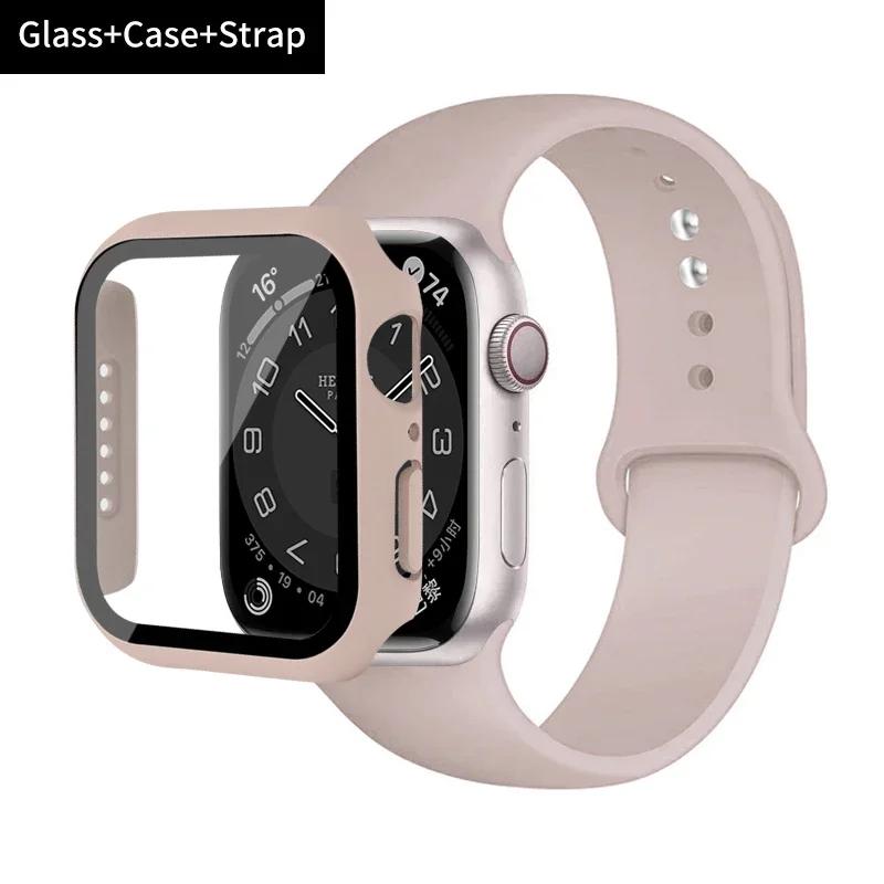 Стекло+корпус+ремешок для Apple Watch band 44 мм 45 мм 42 мм 41 мм 40 мм 38 мм Силиконовый ремешок для часов браслет iWatch series 8 9 7 6 5 4 3 SE