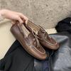 Women's Loafers Shoes Genuine Leather High Quality Round Toe Soft Bottom Flat Shoes Lace Up Breathable Ladies Casual Shoes 2025