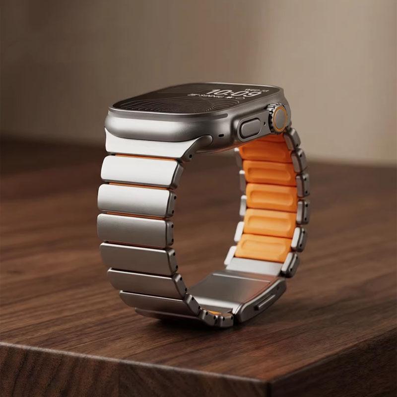 Металлический титановый ремешок для Apple Watch Ultra 3 11 10 9 8 7 SE 6 Жидкий силиконовый магнитный ремешок для iWatch 42мм 44мм 45мм 46мм 49мм