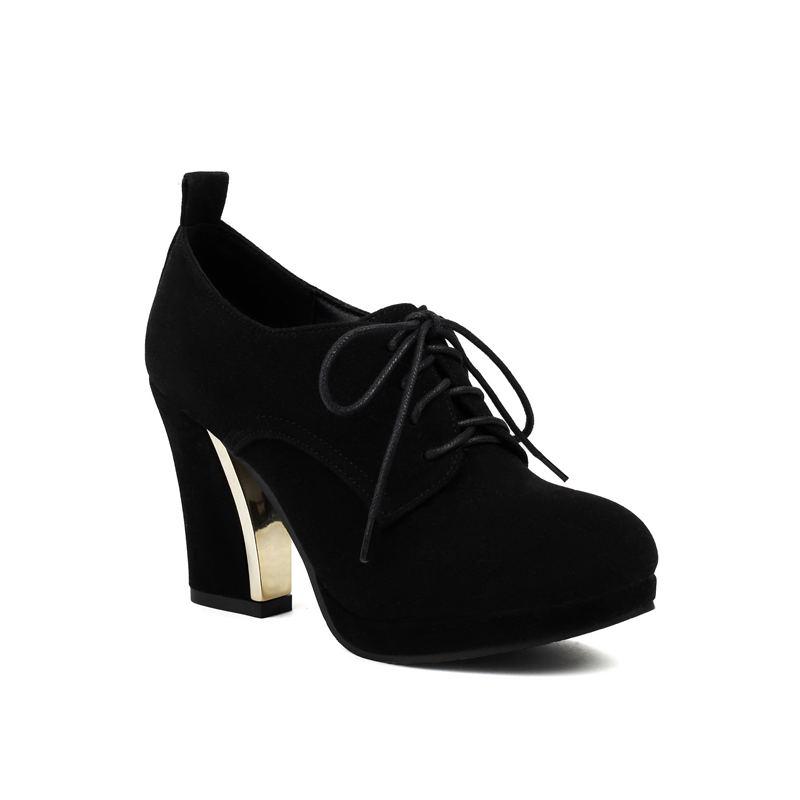 Женские туфли на высоком каблуке, одиночные туфли, весенне-осенняя водонепроницаемая платформа, толстый каблук, шнуровка, большой размер, всесезонная обувь.