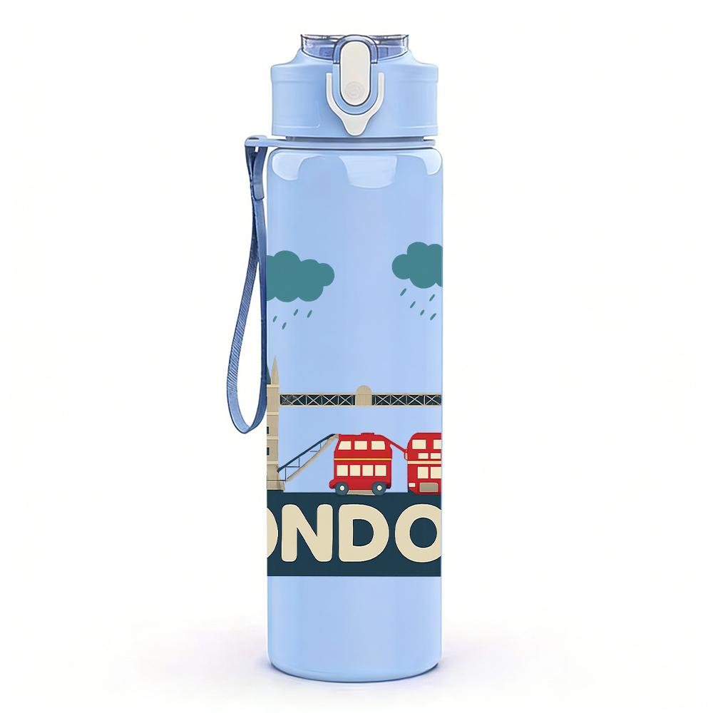 1PC London Tower Bridge Scene 750ml Color Plastic Sports Water Bottle Leakproof Flip Straw Lid For Sports Office Home Use