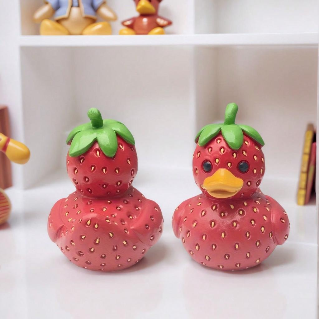 1PC Fun Strawberry Duck,Pineapple Duck Home Decorations,Handmade Resin Decorations,Cute Cartoon Style Fruit Duck Figurine