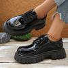Fashion Black Patent Leather Platform Loafers Women 2025 Autumn Thick Bottom Pu Leather Shoes Woman Plus Size Lace Up Student Shoes 42