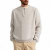 Men's Casual Solid Color Semi-zipper Round-neck Sweater, Men's Loose Line Texture Pullover Knitted Sweater