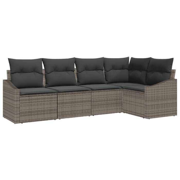 VidaXL Ensemble de canapé de jardin 5 pièces avec coussins gris en polyrotin 3346719