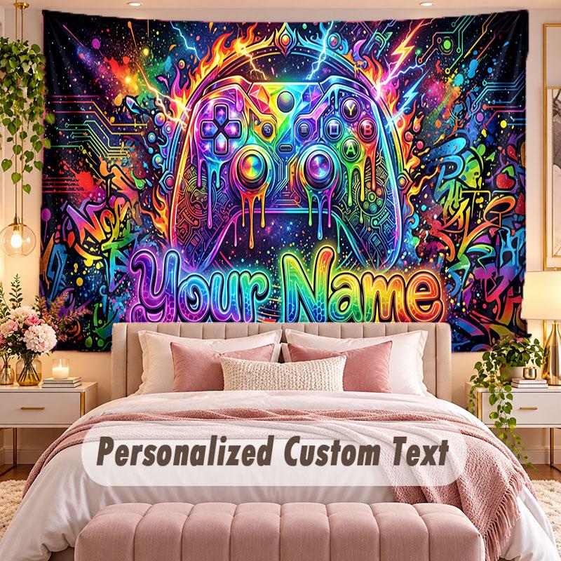 Neon Abstract (91) Theme Wall Tapestry Customized With Name Text Personalized Hanging Tapestry For Bedroom Living Room Decor