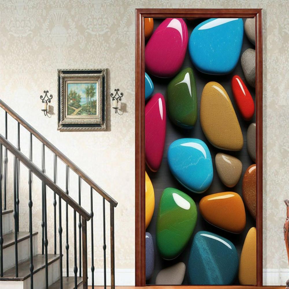 1 шт. Виниловая наклейка на дверь с галькой и пейзажем для спальни, домашнего декора, самоклеящаяся, съемная, настенная наклейка, для реновации двери, водонепроницаемый постер