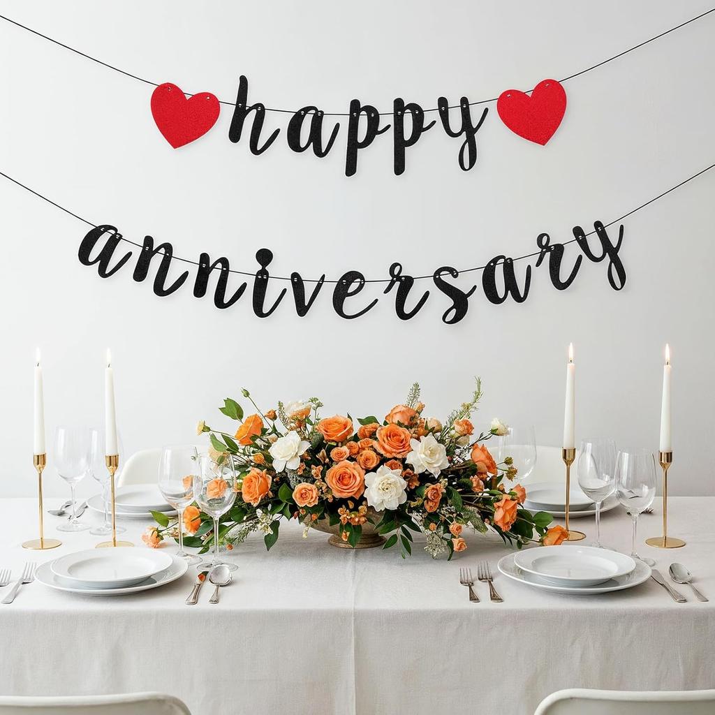 Black Happy Anniversary Banner, Anniversary Party Decorations, We Still Do, Happy Wedding Day Party Supplies Romantic Decorations Black Red Glitter