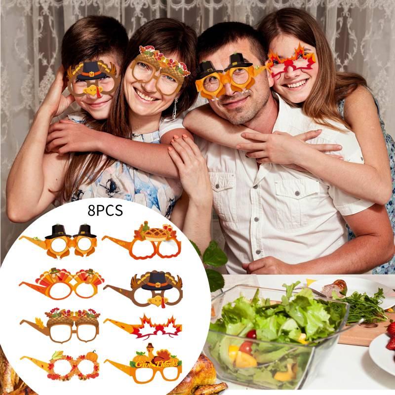 Забавные декоративные очки для вечеринки в честь Дня благодарения для фотографий. Осенние очки из бумаги с кленовыми листьями и персонажами на День благодарения.)