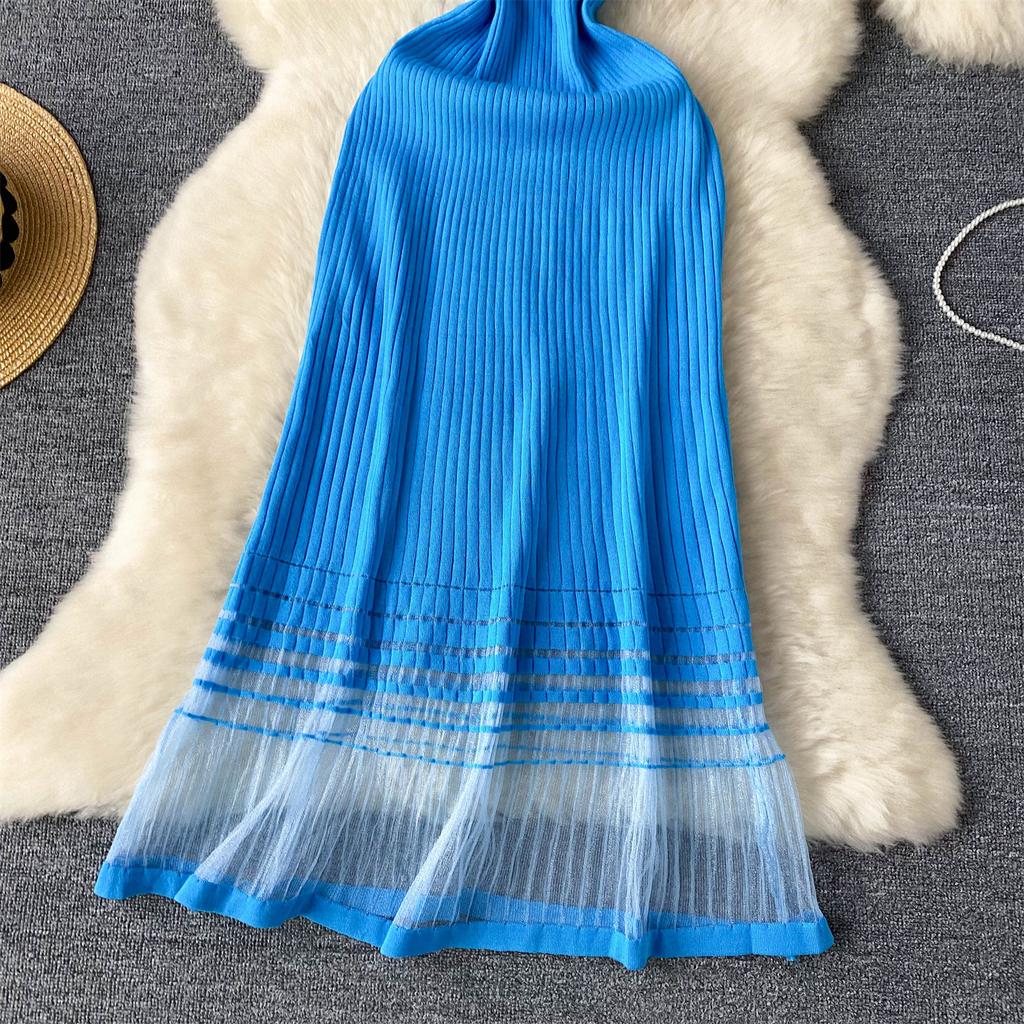 Летние женские милые короткие рукава вязаный свитер сетчатый пэчворк длинные миди пуловеры платья