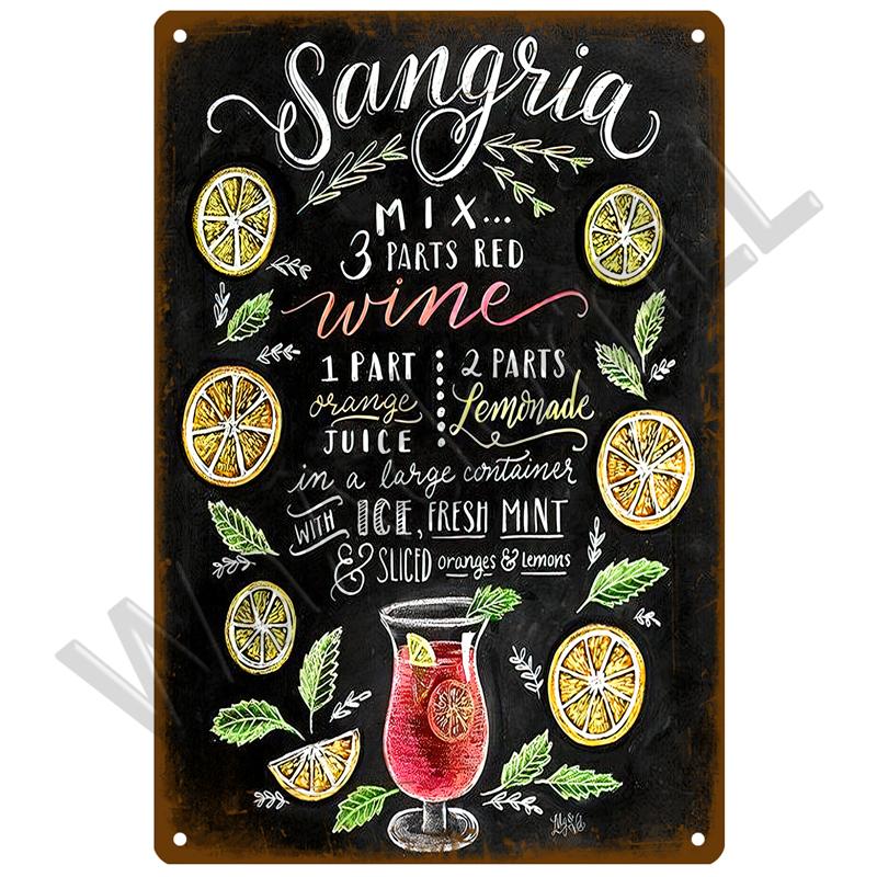 Metal Sign Vintage Tin Sign Cocktail Plate Decorative Poster Plaque Retro Bar Kitchen Home Wall Decor Bar Pub Club Art Man Cave