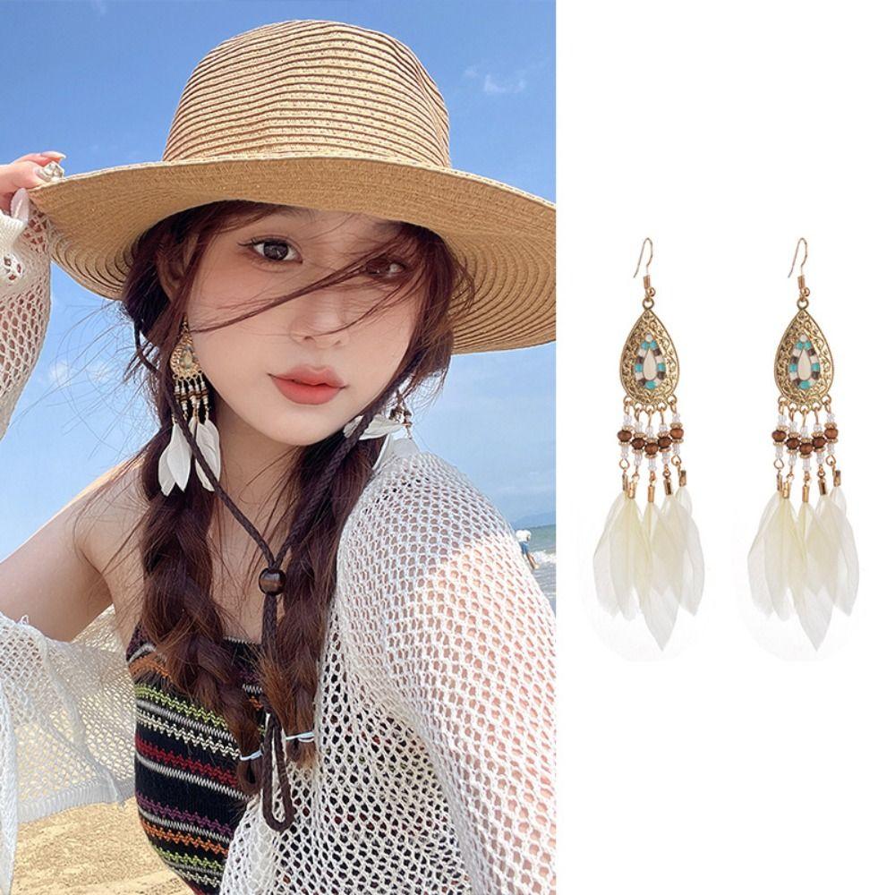 Tassel Boho Long Tassel Earring Geometric Hanging Drop Earrings Ethnic Style Beaded Earring Party