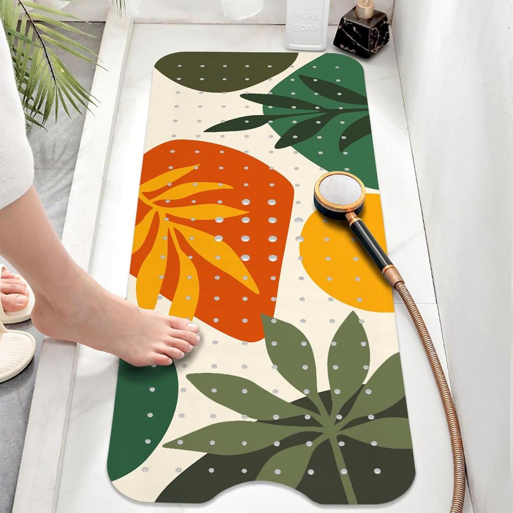 Non Slip Bathtub Mat, Bohemia Bath Mat for Tub, Extra Long Bathtub Mat Shower Mat with Suction Cups and Drain Holes for Elderly Kids Toddler Baby 40
