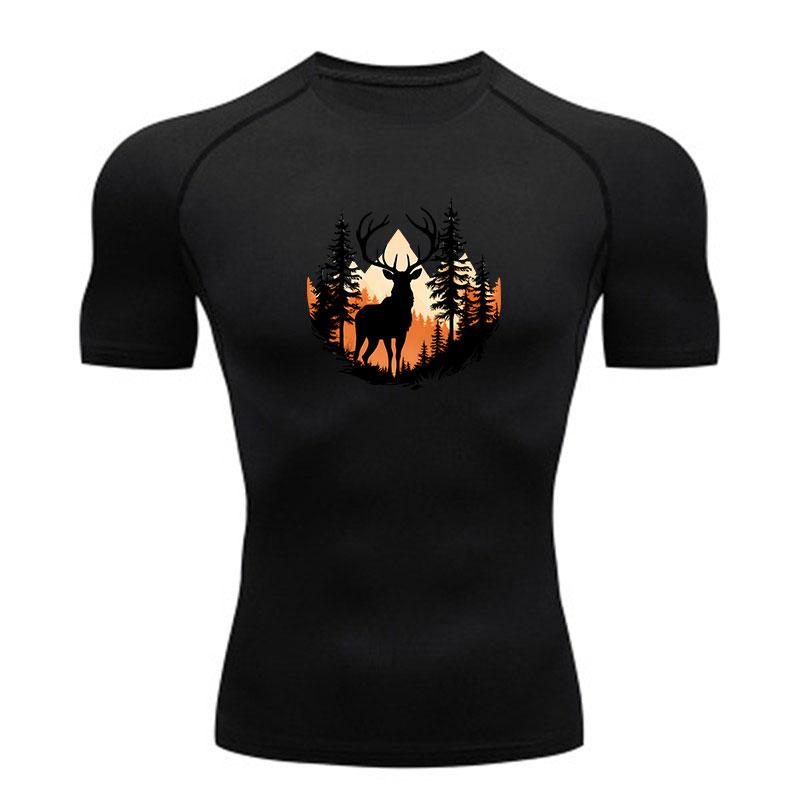 Men's Compression Fitness Sports T-shirt, Vintage Deer Pine