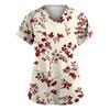 Women's Fashion Short Sleeve Fashion Vintage Floral Print V-Neck Pocket Workwear Tops
