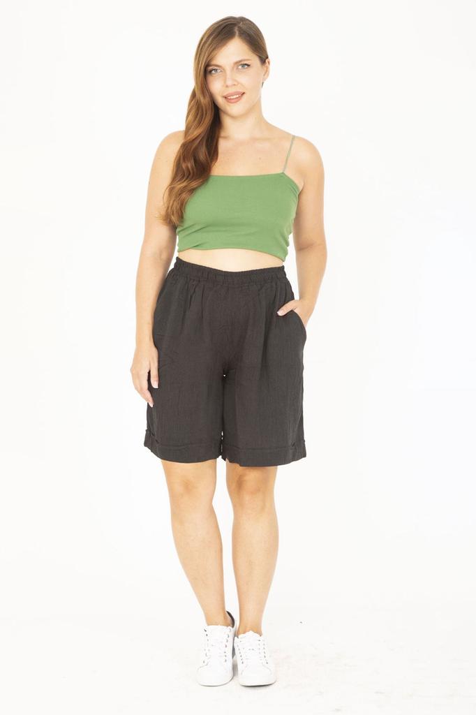 Женские модные шорты большого размера и бермуды большого размера, темно-синие шорты из вискозной ткани с эластичной резинкой на талии