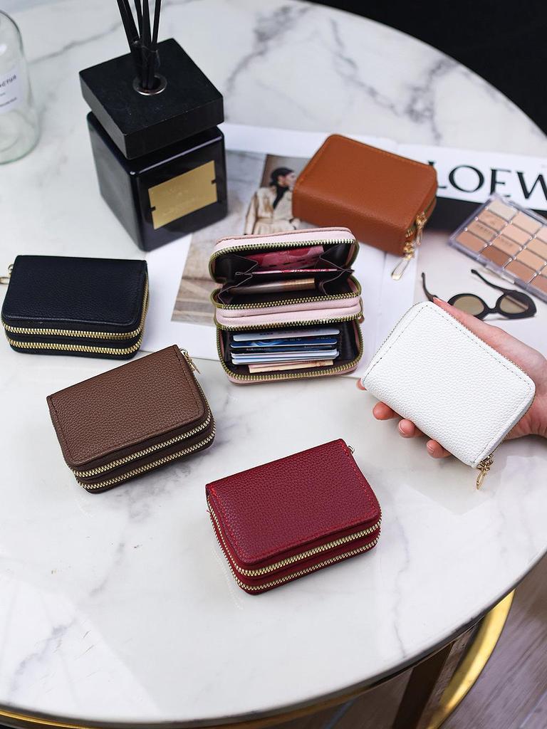 Double Layer Accordion Zipper Wallet: Women's Multifunctional Solid Color Coin Purse