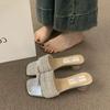 Fashion 2025 Summer Women Crystal Clip Toe Slippers Concise Thick Low Heel Slide Ladies Outdoor Dress Sandalias