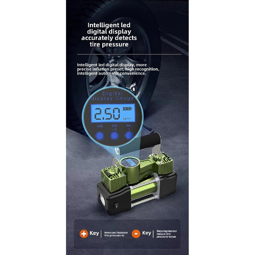220V&12V household dual cylinder electric inflation pump, car tire, basketball, air column bag, high-pressure inflation machine