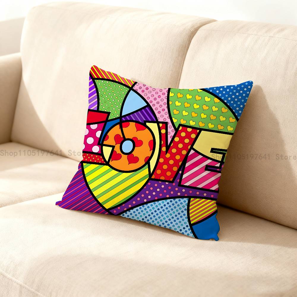BBrittoES Happy Art Movement Anime Celebrity Merchandise AllMatch Printed Pillow Case Sofa Office Room Decoration Protector